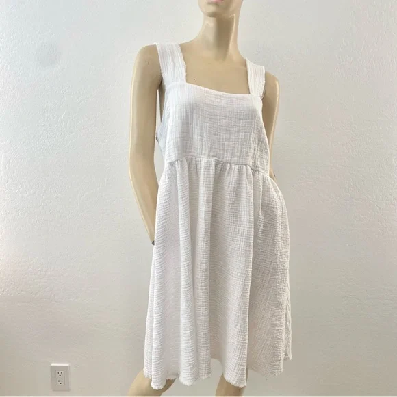 Natural Life-  White Gauze Textured Midi Sundress- L - Picture 8 of 14